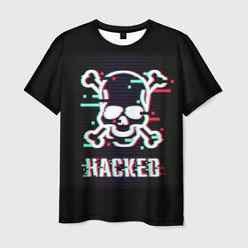 Мужская футболка 3D с принтом Pirate sign в Санкт-Петербурге, 100% полиэфир | прямой крой, круглый вырез горловины, длина до линии бедер | attack | bones | glitch | hacked | hacker | pirate | sign | skull | symbol | text | warning | атака | взломанный | глюк | знак | кости | пиратский | предупреждение | символ | текст | хакер | череп