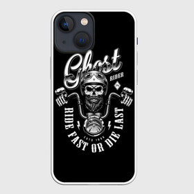 Чехол для iPhone 13 mini с принтом Ghost в Санкт-Петербурге,  |  | beard | biker | emblem | font | for | ghost | helmet | inscription | logo | monochrome | motorcycle | mustache | retro | sign | skull | sticker | vintage | байкер | борода | для | знак | логотип | монохр | мотоцикл | надпись | наклейка | очки | 