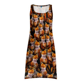 Платье-майка 3D с принтом Упоротые лисы в Санкт-Петербурге, 100% полиэстер | полуприлегающий силуэт, широкие бретели, круглый вырез горловины, удлиненный подол сзади. | fox | животные | лис | лиса | лисичка | мем | паттрен | рыжий | толпа | упортый | фыр фыр