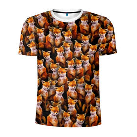 Мужская футболка 3D спортивная с принтом Упоротые лисы в Санкт-Петербурге, 100% полиэстер с улучшенными характеристиками | приталенный силуэт, круглая горловина, широкие плечи, сужается к линии бедра | fox | животные | лис | лиса | лисичка | мем | паттрен | рыжий | толпа | упортый | фыр фыр