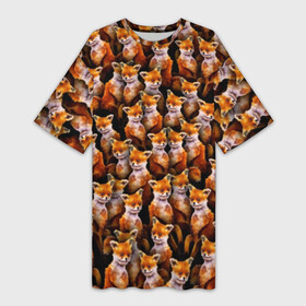 Платье-футболка 3D с принтом Упоротые лисы в Санкт-Петербурге,  |  | fox | животные | лис | лиса | лисичка | мем | паттрен | рыжий | толпа | упортый | фыр фыр