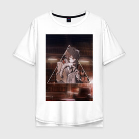 Мужская футболка хлопок Oversize с принтом ДАЗАЙ в Санкт-Петербурге, 100% хлопок | свободный крой, круглый ворот, “спинка” длиннее передней части | Тематика изображения на принте: бродячие псы | дадзай | осаму | осаму дазай