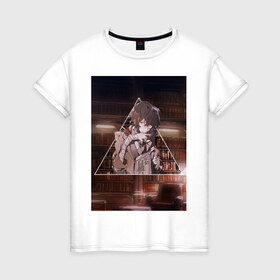 Женская футболка хлопок с принтом ДАЗАЙ в Санкт-Петербурге, 100% хлопок | прямой крой, круглый вырез горловины, длина до линии бедер, слегка спущенное плечо | бродячие псы | дадзай | осаму | осаму дазай