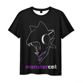 Мужская футболка 3D с принтом Monstercat в Санкт-Петербурге, 100% полиэфир | прямой крой, круглый вырез горловины, длина до линии бедер | monstercat | клуб | клубная музыка | кот | котенок | кошка | лейбл | монстар | монстар кет | монстер | музыка | танцевальная музыка | электронная | электронная музыка