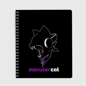 Тетрадь с принтом Monstercat в Санкт-Петербурге, 100% бумага | 48 листов, плотность листов — 60 г/м2, плотность картонной обложки — 250 г/м2. Листы скреплены сбоку удобной пружинной спиралью. Уголки страниц и обложки скругленные. Цвет линий — светло-серый
 | Тематика изображения на принте: monstercat | клуб | клубная музыка | кот | котенок | кошка | лейбл | монстар | монстар кет | монстер | музыка | танцевальная музыка | электронная | электронная музыка