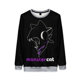 Женский свитшот 3D с принтом Monstercat в Санкт-Петербурге, 100% полиэстер с мягким внутренним слоем | круглый вырез горловины, мягкая резинка на манжетах и поясе, свободная посадка по фигуре | monstercat | клуб | клубная музыка | кот | котенок | кошка | лейбл | монстар | монстар кет | монстер | музыка | танцевальная музыка | электронная | электронная музыка