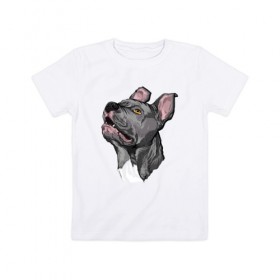 Детская футболка хлопок с принтом Pitbull в Санкт-Петербурге, 100% хлопок | круглый вырез горловины, полуприлегающий силуэт, длина до линии бедер | dog | pitbull | питбуль | собака | собаки