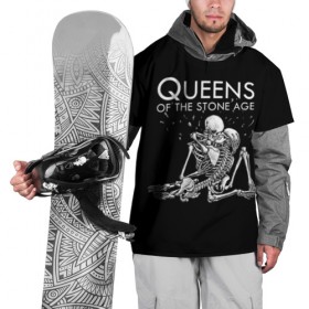 Накидка на куртку 3D с принтом Queens of the Stone Age в Санкт-Петербурге, 100% полиэстер |  | josh homme | metal | qotsa | queens of the stone age | rock | группы | метал | музыка | рок