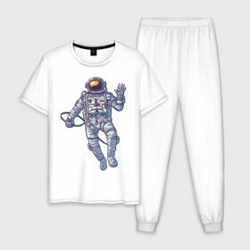 Мужская пижама хлопок с принтом Космонавт BIGSPACE в Санкт-Петербурге, 100% хлопок | брюки и футболка прямого кроя, без карманов, на брюках мягкая резинка на поясе и по низу штанин
 | без фона | космонавт | космос