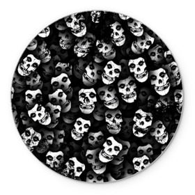 Коврик круглый с принтом Призраки Мисфитс в Санкт-Петербурге, резина и полиэстер | круглая форма, изображение наносится на всю лицевую часть | misfits | punk | punk rock | rock | лицо | мисфитс | панк | панк рок | паттрен | призрак | рок | скелет | череп | черно белый