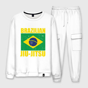 Мужской костюм хлопок с принтом Brazilian Jiu Jitsu в Санкт-Петербурге, 100% хлопок | на свитшоте круглая горловина, мягкая резинка по низу. Брюки заужены к низу, на них два вида карманов: два “обычных” по бокам и два объемных, с клапанами, расположенные ниже линии бедра. Брюки с мягкой трикотажной резинкой на поясе и по низу штанин. В поясе для дополнительного комфорта — широкие завязки | Тематика изображения на принте: box | boxing | bruce lee | champion | dragon | fight | fighter | judo | muay thai | team | tiger | ufc | али | боевые | боец | бой | бокс | боксер | борьба | брюс ли | воин | дзюдо | дракон | единоборства | искусство | карате | контакт | кулак | лев