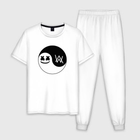 Мужская пижама хлопок с принтом Marshmello VS Alan Walker в Санкт-Петербурге, 100% хлопок | брюки и футболка прямого кроя, без карманов, на брюках мягкая резинка на поясе и по низу штанин
 | Тематика изображения на принте: 