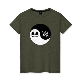 Женская футболка хлопок с принтом Marshmello VS Alan Walker в Санкт-Петербурге, 100% хлопок | прямой крой, круглый вырез горловины, длина до линии бедер, слегка спущенное плечо | 