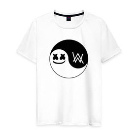 Мужская футболка хлопок с принтом Marshmello VS Alan Walker в Санкт-Петербурге, 100% хлопок | прямой крой, круглый вырез горловины, длина до линии бедер, слегка спущенное плечо. | 