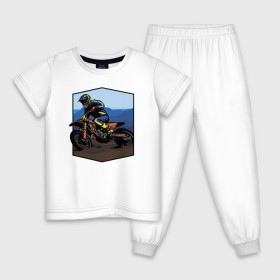 Детская пижама хлопок с принтом Мотоклист в Санкт-Петербурге, 100% хлопок |  брюки и футболка прямого кроя, без карманов, на брюках мягкая резинка на поясе и по низу штанин
 | moto | байк | байкер | мото | мото спорт | мотоспорт | мотоцикл | мотоциклист
