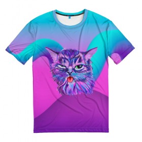 Мужская футболка 3D с принтом абстрактная кошка в Санкт-Петербурге, 100% полиэфир | прямой крой, круглый вырез горловины, длина до линии бедер | 