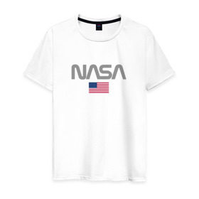 Мужская футболка хлопок с принтом Nasa USA в Санкт-Петербурге, 100% хлопок | прямой крой, круглый вырез горловины, длина до линии бедер, слегка спущенное плечо. | Тематика изображения на принте: nasa | space | usa | звезды | космос | наса | планеты