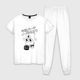 Женская пижама хлопок с принтом Барт Симпсон в Санкт-Петербурге, 100% хлопок | брюки и футболка прямого кроя, без карманов, на брюках мягкая резинка на поясе и по низу штанин | the simpsons | барт | иероглифы | китайские иероглифы | китайский | симпсон | симпсоны