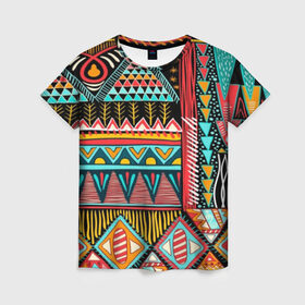 Женская футболка 3D с принтом Африканский стиль в Санкт-Петербурге, 100% полиэфир ( синтетическое хлопкоподобное полотно) | прямой крой, круглый вырез горловины, длина до линии бедер | africa | african | pattern | style | trend | африка | африканский стиль | геометрия | мода | орнамент | паттерн | стиль | тренд