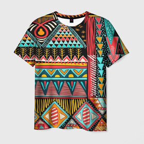 Мужская футболка 3D с принтом Африканский стиль  в Санкт-Петербурге, 100% полиэфир | прямой крой, круглый вырез горловины, длина до линии бедер | africa | african | pattern | style | trend | африка | африканский стиль | геометрия | мода | орнамент | паттерн | стиль | тренд