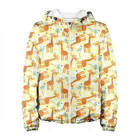 Женская куртка 3D с принтом Жирафики в Санкт-Петербурге, ткань верха — 100% полиэстер, подклад — флис | прямой крой, подол и капюшон оформлены резинкой с фиксаторами, два кармана без застежек по бокам, один большой потайной карман на груди. Карман на груди застегивается на липучку | giraffe | pattern | животные | жираф | паттерн | текстура