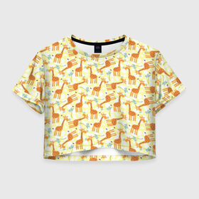 Женская футболка Cropp-top с принтом Жирафики в Санкт-Петербурге, 100% полиэстер | круглая горловина, длина футболки до линии талии, рукава с отворотами | Тематика изображения на принте: giraffe | pattern | животные | жираф | паттерн | текстура