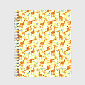 Тетрадь с принтом Жирафики в Санкт-Петербурге, 100% бумага | 48 листов, плотность листов — 60 г/м2, плотность картонной обложки — 250 г/м2. Листы скреплены сбоку удобной пружинной спиралью. Уголки страниц и обложки скругленные. Цвет линий — светло-серый
 | giraffe | pattern | животные | жираф | паттерн | текстура