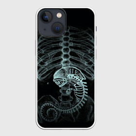 Чехол для iPhone 13 mini с принтом Чужой на Рентгене в Санкт-Петербурге,  |  | Тематика изображения на принте: alien | больница | больной | внутренний мир | врач | клиника | кости | пациент | ребра | рентген | скелет | снимок | хищник