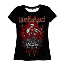 Женская футболка 3D с принтом Lamb of God в Санкт-Петербурге, 100% полиэфир ( синтетическое хлопкоподобное полотно) | прямой крой, круглый вырез горловины, длина до линии бедер | 
