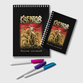 Блокнот с принтом Kreator в Санкт-Петербурге, 100% бумага | 48 листов, плотность листов — 60 г/м2, плотность картонной обложки — 250 г/м2. Листы скреплены удобной пружинной спиралью. Цвет линий — светло-серый
 | Тематика изображения на принте: kreator | metal | готик метал | группы | дэт метала | индастриал метал | метал | музыка | рок | трэш метал