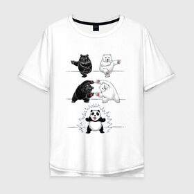 Мужская футболка хлопок Oversize с принтом Панда превращение в Санкт-Петербурге, 100% хлопок | свободный крой, круглый ворот, “спинка” длиннее передней части | 