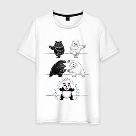 Мужская футболка хлопок с принтом Панда превращение в Санкт-Петербурге, 100% хлопок | прямой крой, круглый вырез горловины, длина до линии бедер, слегка спущенное плечо. | 