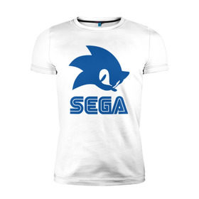 Мужская футболка премиум с принтом Sonic Sega в Санкт-Петербурге, 92% хлопок, 8% лайкра | приталенный силуэт, круглый вырез ворота, длина до линии бедра, короткий рукав | sega | sonic | еж соник | сега | соник