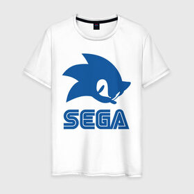 Мужская футболка хлопок с принтом Sonic Sega в Санкт-Петербурге, 100% хлопок | прямой крой, круглый вырез горловины, длина до линии бедер, слегка спущенное плечо. | sega | sonic | еж соник | сега | соник