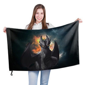 Флаг 3D с принтом Night Fury в Санкт-Петербурге, 100% полиэстер | плотность ткани — 95 г/м2, размер — 67 х 109 см. Принт наносится с одной стороны | how to train your dragon | night fury | беззубик | дракон | как приручить дракона | ночная фурия