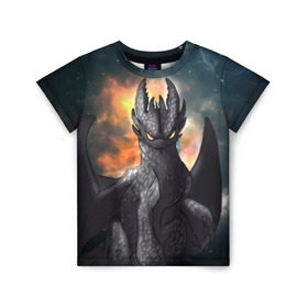 Детская футболка 3D с принтом Night Fury в Санкт-Петербурге, 100% гипоаллергенный полиэфир | прямой крой, круглый вырез горловины, длина до линии бедер, чуть спущенное плечо, ткань немного тянется | how to train your dragon | night fury | беззубик | дракон | как приручить дракона | ночная фурия