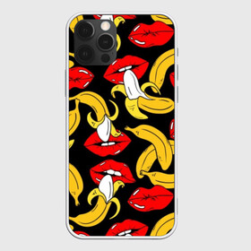 Чехол для iPhone 12 Pro Max с принтом Губы и бананы в Санкт-Петербурге, Силикон |  | Тематика изображения на принте: background | bananas | black | drawing | erotic | food | fruit | lips | red | womens | бананы | губы | еда | женские | красные | рисунок | фон | фрукты | черный