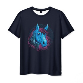 Мужская футболка 3D с принтом Лошадь Неон в Санкт-Петербурге, 100% полиэфир | прямой крой, круглый вырез горловины, длина до линии бедер | horse | neon | конь | лошади | лошадь | неон | ретро