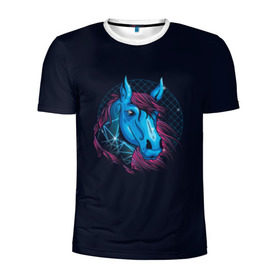 Мужская футболка 3D спортивная с принтом Лошадь Неон в Санкт-Петербурге, 100% полиэстер с улучшенными характеристиками | приталенный силуэт, круглая горловина, широкие плечи, сужается к линии бедра | horse | neon | конь | лошади | лошадь | неон | ретро