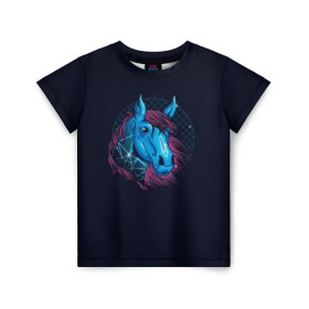 Детская футболка 3D с принтом Лошадь Неон в Санкт-Петербурге, 100% гипоаллергенный полиэфир | прямой крой, круглый вырез горловины, длина до линии бедер, чуть спущенное плечо, ткань немного тянется | horse | neon | конь | лошади | лошадь | неон | ретро
