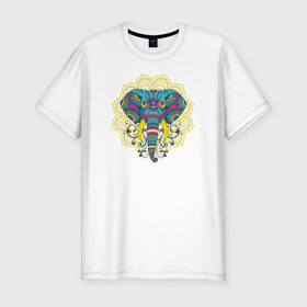 Мужская футболка премиум с принтом Слон Mandala в Санкт-Петербурге, 92% хлопок, 8% лайкра | приталенный силуэт, круглый вырез ворота, длина до линии бедра, короткий рукав | mandala | абстракция | буддизм | индуизм | слон | слоны
