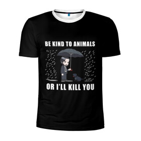Мужская футболка 3D спортивная с принтом Be Kind to Animals в Санкт-Петербурге, 100% полиэстер с улучшенными характеристиками | приталенный силуэт, круглая горловина, широкие плечи, сужается к линии бедра | be kind to animals | cinema | dog | dogs | john wick | keanu reeves | джон уик | животные | пес | собака