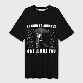 Платье-футболка 3D с принтом Be Kind to Animals в Санкт-Петербурге,  |  | be kind to animals | cinema | dog | dogs | john wick | keanu reeves | джон уик | животные | пес | собака