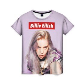 Женская футболка 3D с принтом Billie Eilish в Санкт-Петербурге, 100% полиэфир ( синтетическое хлопкоподобное полотно) | прямой крой, круглый вырез горловины, длина до линии бедер | bad guy | bellyache | billie eilish | bury a friend | ocean eyes | when we all fall asleep where do we go | билли айлиш | музыка | певица