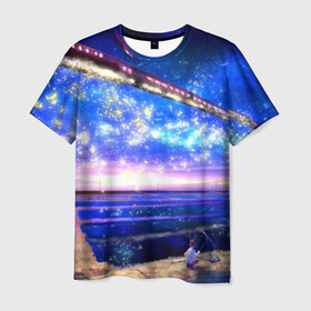 Мужская футболка 3D с принтом Космос в Санкт-Петербурге, 100% полиэфир | прямой крой, круглый вырез горловины, длина до линии бедер | nebula | space | star | вселенная | галактика | звезды | земля | космический | космос | планеты | плеяды | пространство