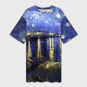 Платье-футболка 3D с принтом Морской причал в Санкт-Петербурге,  |  | art | impressionism | night | painting | planets | sky | stars | style | van gogh | waves | ван гог | вихрь | волны | живопись | звезды | импрессионизм | искусство | краски | небо | ночь | рисунок | стиль