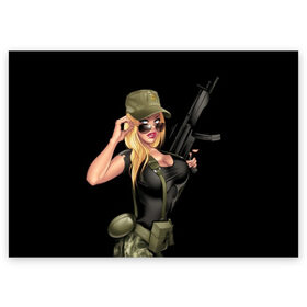 Поздравительная открытка с принтом Sexy army girl в Санкт-Петербурге, 100% бумага | плотность бумаги 280 г/м2, матовая, на обратной стороне линовка и место для марки
 | army | automatic | beautiful | big | black | blonde | body | camouflage | chest | cool | eyes | girl | holds | perfect | slim | uniform | weapon | автомат | армия | блондинка | большая | глаза | девушка | держит | идеальное | камуфляж | красивая