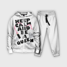 Детский костюм 3D с принтом Keep calm and be a queen в Санкт-Петербурге,  |  | appeal | be | diamonds | faceted | font | inscription | keep calm | motto | pink | precious | princess | queen | slogan | stones | text | алмазы | блеск | бриллианты | будь | губн | девиз | драгоценные | камни | королева | лозунг | надпись | помада | приз