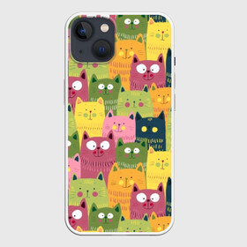 Чехол для iPhone 13 с принтом Коты в Санкт-Петербурге,  |  | animals | big | blush | cats | children | colorful | colors | cute | drawing | eyes | green | homemade | orange | pink | round | style | yellow | большие | глаза | детский | домашние | желтый | животные | зеленый | коты | красочные | круглые | милые | ора