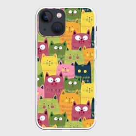 Чехол для iPhone 13 mini с принтом Коты в Санкт-Петербурге,  |  | animals | big | blush | cats | children | colorful | colors | cute | drawing | eyes | green | homemade | orange | pink | round | style | yellow | большие | глаза | детский | домашние | желтый | животные | зеленый | коты | красочные | круглые | милые | ора